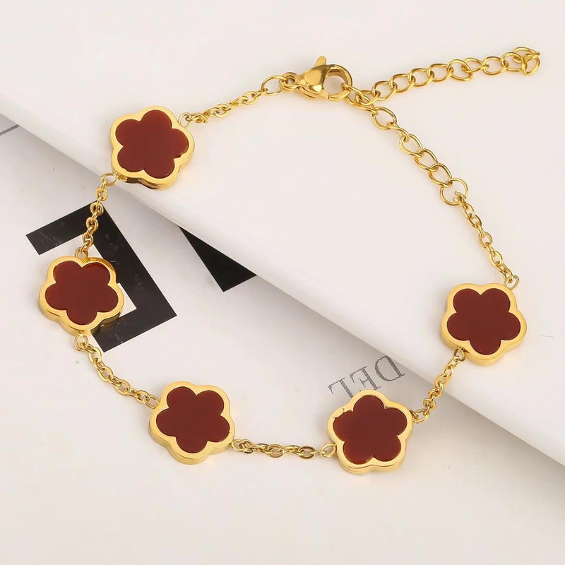 2 PCS Lucky Floral Bracelet Set for Women, Elegant Flower Chain Link Design, Charming and Timeless Jewelry, Great for Everyday Use and Special Events