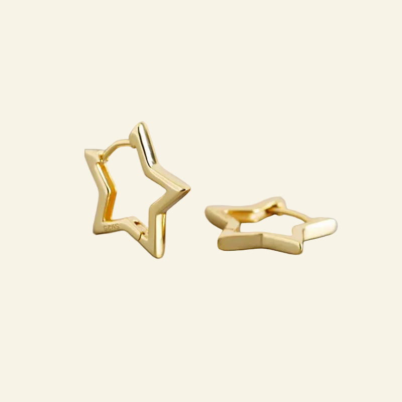 925 Sterling Silver Fashion Statement Gold Stars Huggies Hoop Earrings for Women European Charms Party Jewelry Ear Buckle
