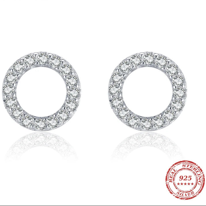 Real 925 Sterling Silver Simple round Stud Earrings for Women Shining CZ Geometric Hypoallergenic Jewelry Gifts for Kids