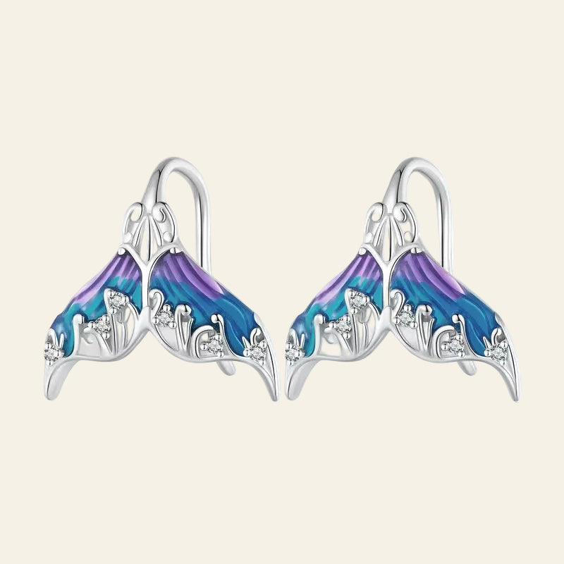 925 Sterling Silver Fantasy Mermaid Tail Earrings Blue Enamel Earrings for Women Party Fine Jewelry Gift