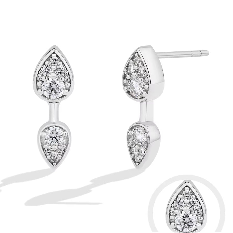 Classic Full Moissanite Stud Earring Double Teardrop Design S925 Sterling Silver 18Kgold Plated for Women Party Jewelry