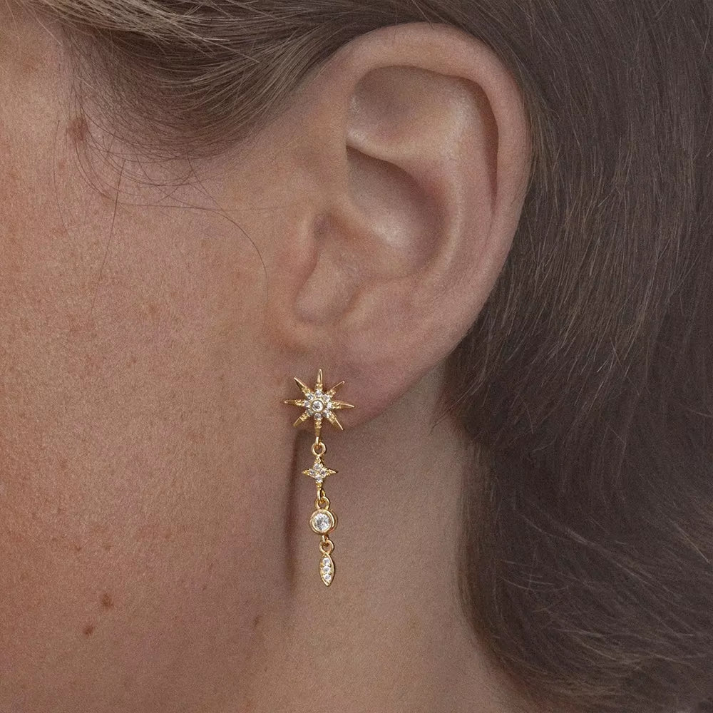 Single 1PC Drop Earrings for Women 925 Sterling Silver Starburst North-Star Zircon Light Luxury Earring for Girl Fine Jewel