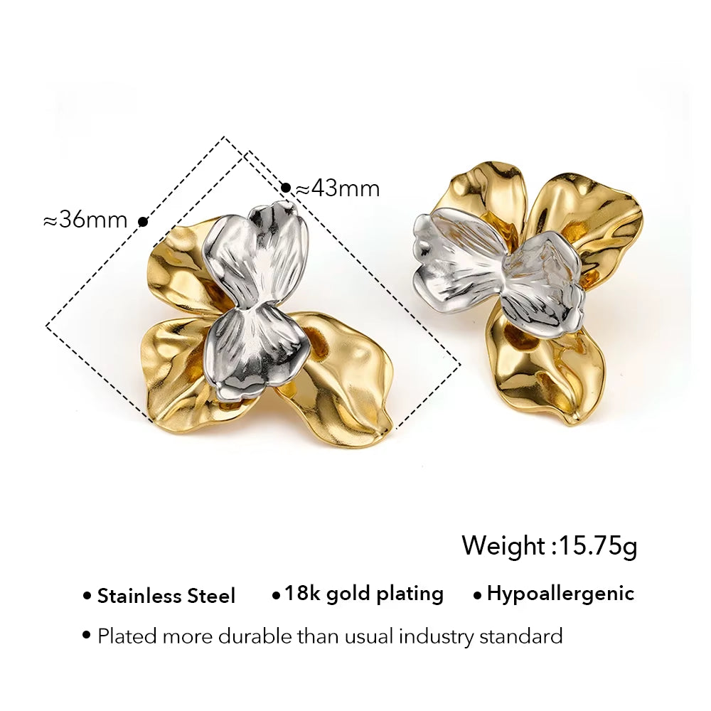 Aretes De Mujer Two Tone Flower Stud Earrings for Women'S Stainless Steel 18K Gold Plated Fashion Dating E251745