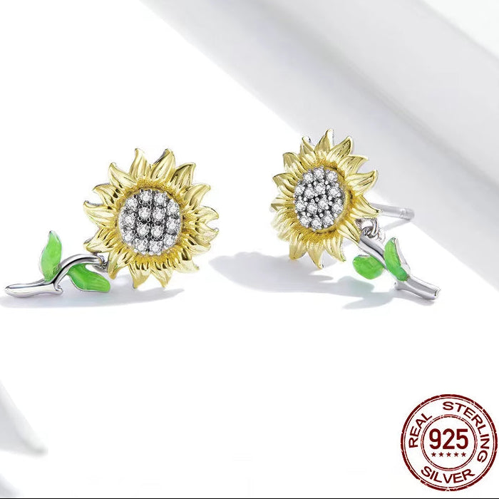Genuine 925 Sterling Silver Sunflower Stud Earrings for Women Jewelry 2020 Brincos SCE919