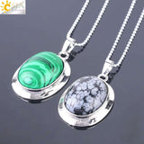 CSJA Oval Natural Gem Stone Pendant Necklaces Reiki Cabochon Crystal Beads Small Pendants for Women Girl Cute Charm Jewelry F564