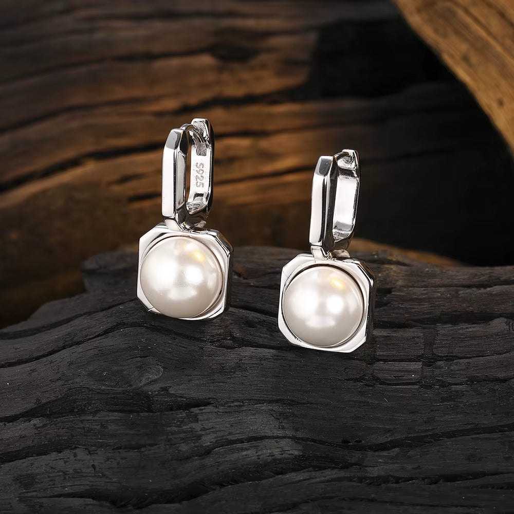 High Quality Jewelry Real 925 Sterling Silver Square Pearl Drop Earrings for Women Trendy New FQL23116