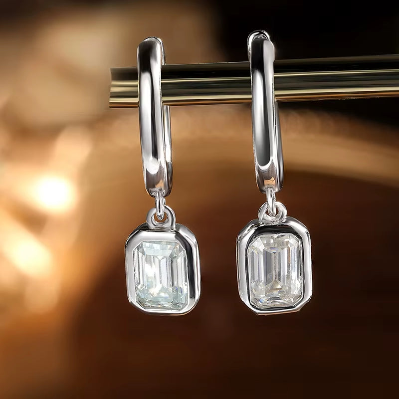 D VVS Emerald Moissanite Drop Earrings for Women GRA Certified Solid 925 Silver Plated 18K White Gold Hoop Drop Earring