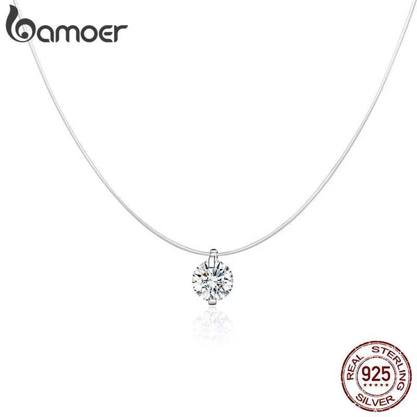 Silver Invisible Chain Necklaces Pendants Rhinestone Choker Necklaces Transparent Fishing Line Collier Femme SCN332