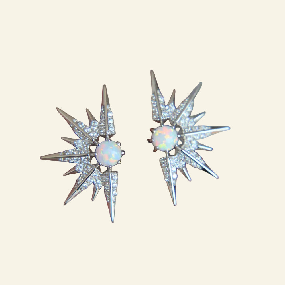 2025 Spikes Punk Sparking AAA Cubic Zirconia Opal Jewelry Stunning Sun Burst Earring Luxury Women Fashion Jewelry