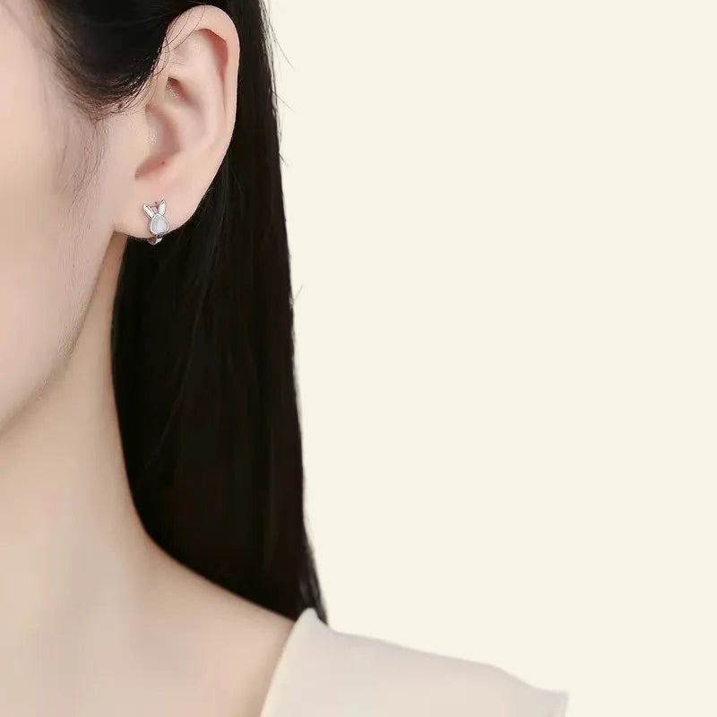 925 Sterling Silver Rabbit Opal Zodiac Hoop Earrings Cute Animal Korean Advanced Earring Lady Birthday Summer Jewelry Wholesale