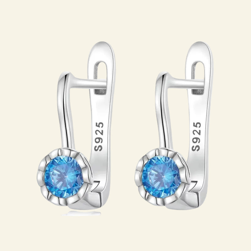 925 Sterling Silver Simple Shiny Blue Zircon Ear Buckles for Women Fine Jewlry Luxury Wedding Gift Stud Earrings BSE686