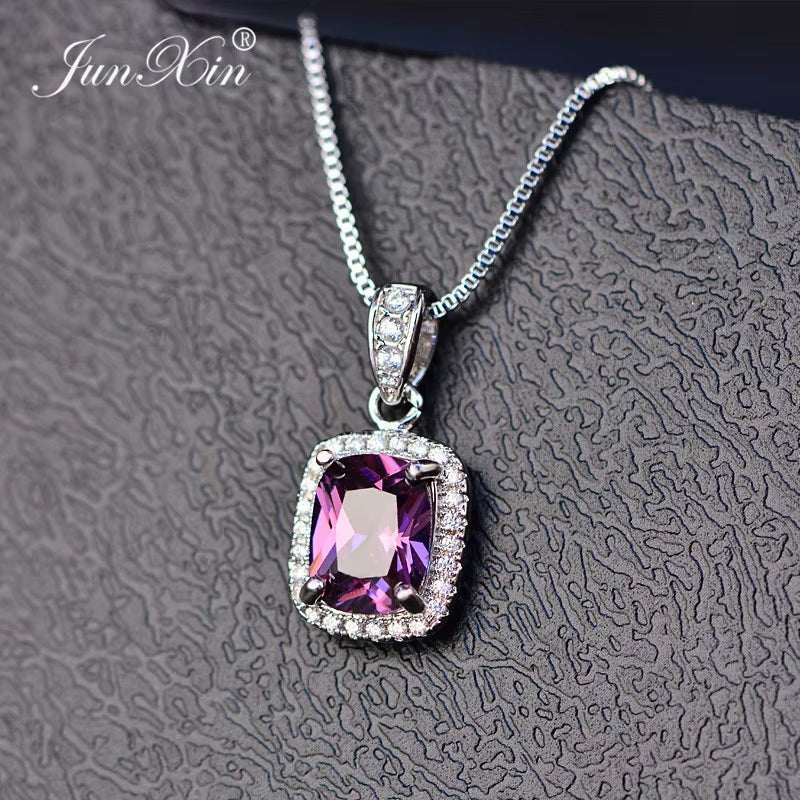 Female Luxury Necklaces White/Purple Necklaces & Pendants Fashion Blue Fire Opal Necklaces for Women Vintage Wedding Jewelry