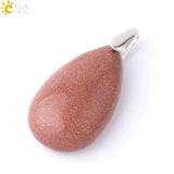 CSJA Natural Gem Stone Pendant Water Drop Necklaces Pendants Tiger Eye Lapis Lazuli Clear Crystal Opal Healing Jewellery E526