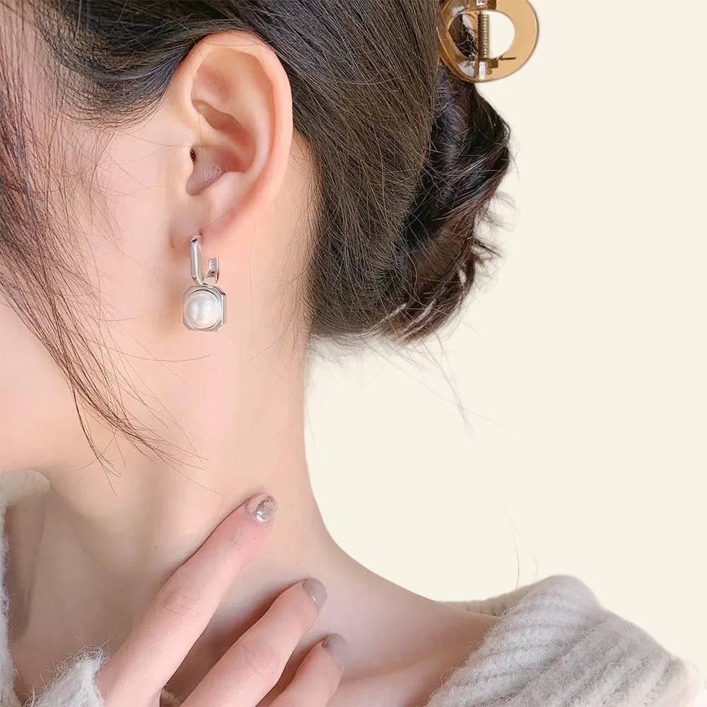 High Quality Jewelry Real 925 Sterling Silver Square Pearl Drop Earrings for Women Trendy New FQL23116