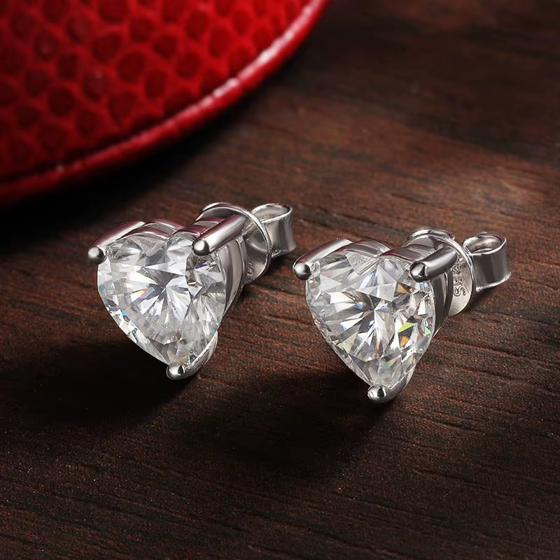 D VVS1 Heart Moissanite Earrings for Women GRA Certified Lab Grow Diamond Solid 925 Silver Plated 18K Gold Stud Earring