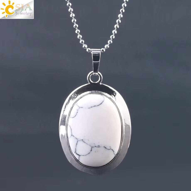 CSJA Oval Natural Gem Stone Pendant Necklaces Reiki Cabochon Crystal Beads Small Pendants for Women Girl Cute Charm Jewelry F564
