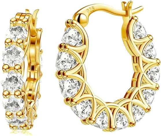 Women'S 925 Sterling Silver Hoop Earrings with Cubic Zirconia, Delicate and Small Hypoallergenic round Earrings, Fashionable Jewelry Gift, Suitable for Daily Wear and Parties