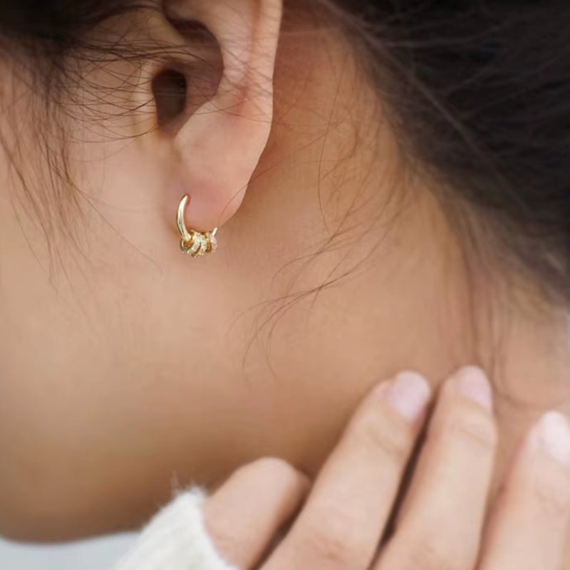 Stainless Steel Gold Plated Huggie Hoop Earrings Dainty Sparkling CZ Cluster Design Hypoallergenic Elegant Jewelry for Women