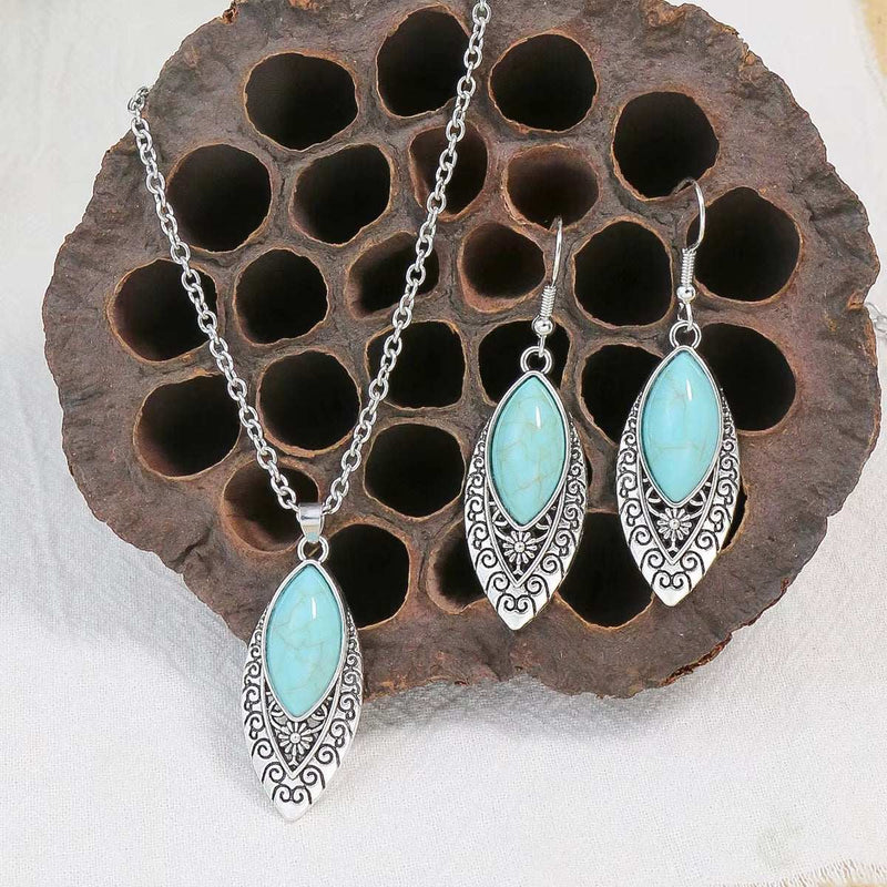 Vintage Blue European American Necklace Earrings Jewelry Sets Crystal Jewellery Sets for Women Stone Necklaces & Pendants Gift
