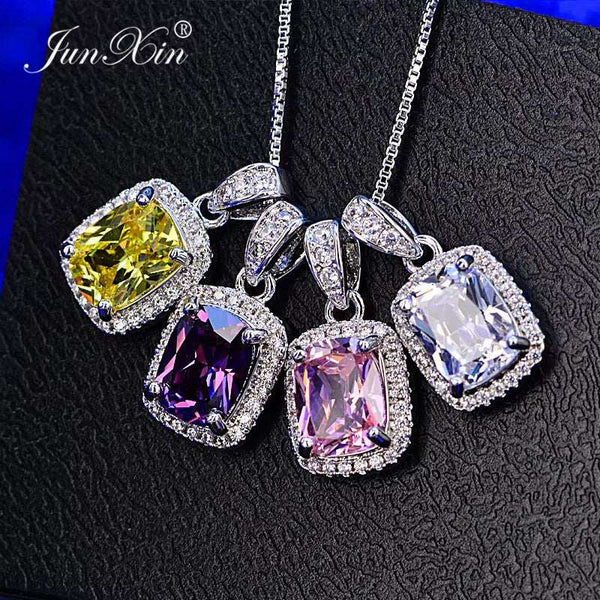 Female Luxury Necklaces White/Purple Necklaces & Pendants Fashion Blue Fire Opal Necklaces for Women Vintage Wedding Jewelry