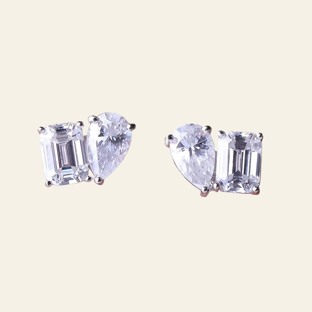 4CTTW Pear & Emerald Cut Moissanite Stud Earrings for Women 925 Sterling Silver Two Stone Ear Studs Party Wedding Jewelry Gift