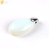 CSJA Natural Gem Stone Pendant Water Drop Necklaces Pendants Tiger Eye Lapis Lazuli Clear Crystal Opal Healing Jewellery E526