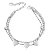 Charming Multiple Heart Double Bracelets&Bangles Three Color Stainless Steel Bracelets Statement Jewelry for Women Girls