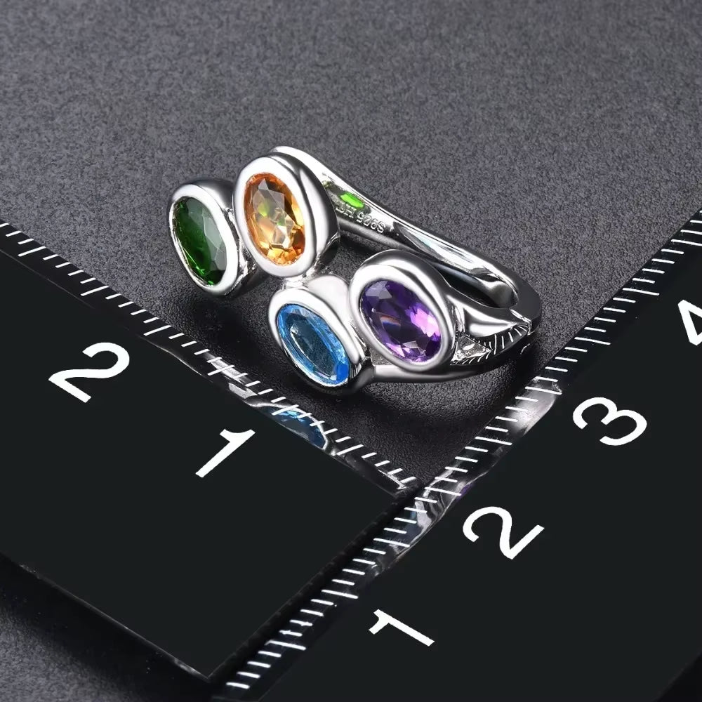 Hutang Colorful Gemstone Hoop Earrings 925 Sterling Silver Blue Zircon Topaz English Lock Jewelry for Women Earrings