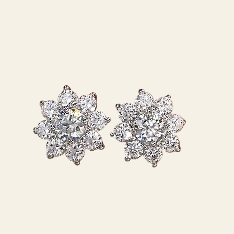 DW 0.5CT Moissanite Diamond Flower Stud Earrings for Women Real 925 Sterling Silver Solitaire Eternity Wedding Party Jewelry