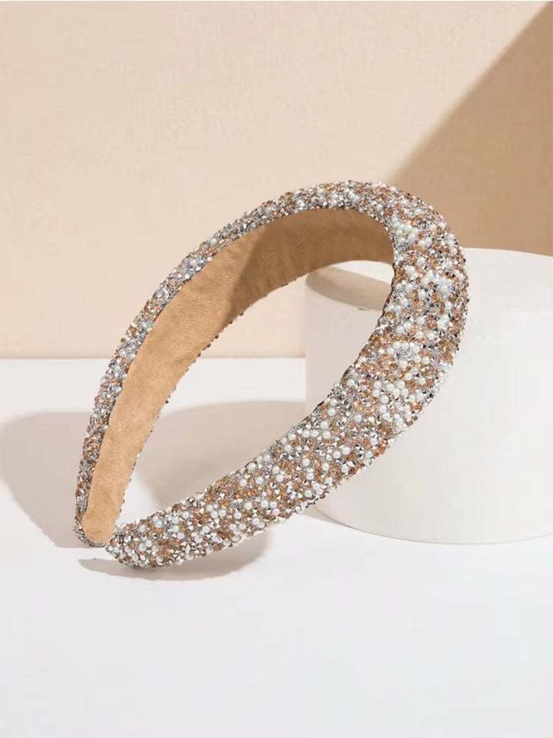 Glamorous Beaded Hairband Bling Crystal Pearl Baroque Headband Wide Cross Headband Sparkly Gorgeous Women Hair Accessories