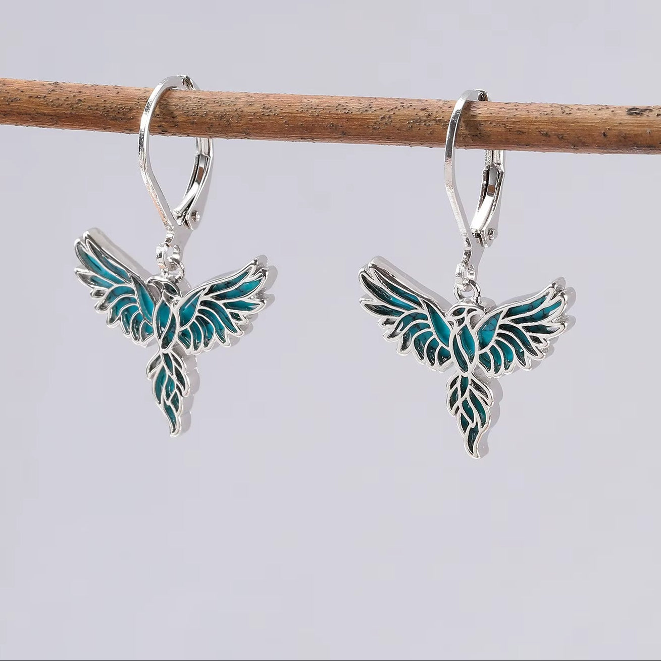 Turquoise Dangle Drop Earrings Silver Plated Fashion Blue Flying Bird Shaped Earring for Women Jewelry Gifts Animal Theme