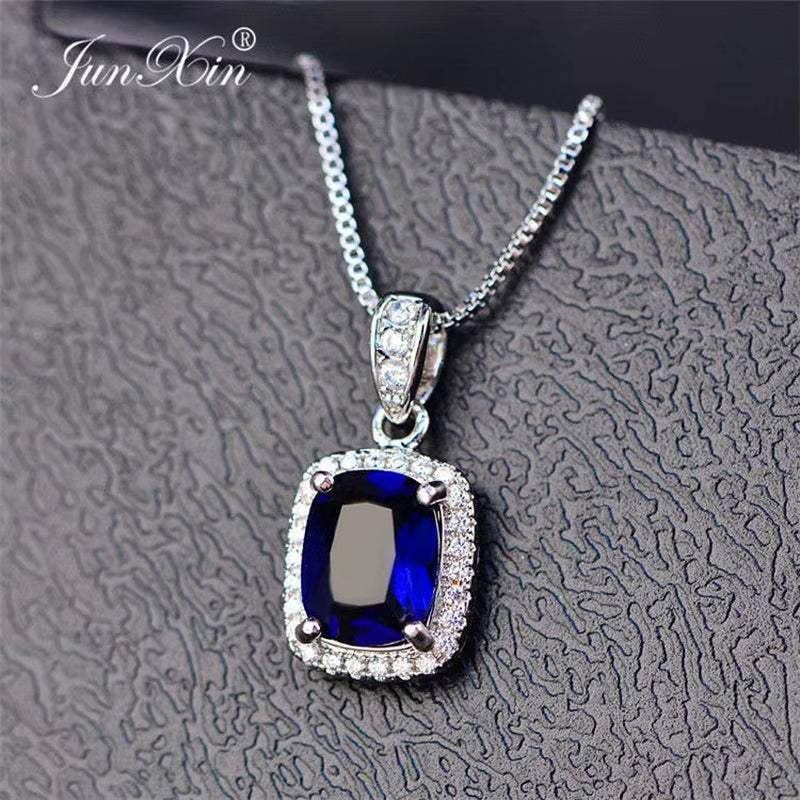 Female Luxury Necklaces White/Purple Necklaces & Pendants Fashion Blue Fire Opal Necklaces for Women Vintage Wedding Jewelry