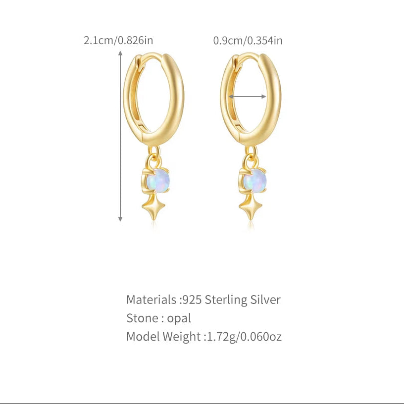 925 Sterling Silver Opal Star Charm Gold Hoop Earrings for Women Elegant Simple Piercing Huggie Bohemian Jewelry Decor Gift