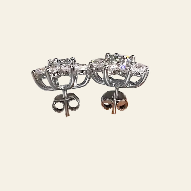 DW 0.5CT Moissanite Diamond Flower Stud Earrings for Women Real 925 Sterling Silver Solitaire Eternity Wedding Party Jewelry
