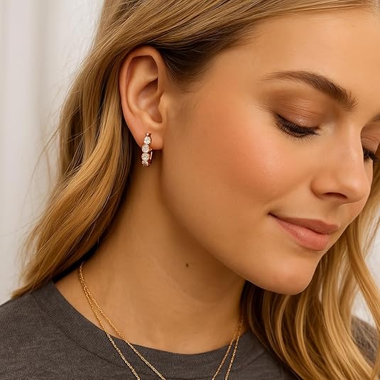 Women'S 925 Sterling Silver Hoop Earrings with Cubic Zirconia, Delicate and Small Hypoallergenic round Earrings, Fashionable Jewelry Gift, Suitable for Daily Wear and Parties