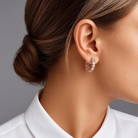 Women'S 925 Sterling Silver Hoop Earrings with Cubic Zirconia, Delicate and Small Hypoallergenic round Earrings, Fashionable Jewelry Gift, Suitable for Daily Wear and Parties