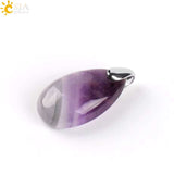 CSJA Natural Gem Stone Pendant Water Drop Necklaces Pendants Tiger Eye Lapis Lazuli Clear Crystal Opal Healing Jewellery E526
