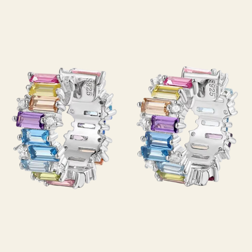 Real 925 Sterling Silver Colorful Lab Sapphire High Carbon Diamond Gemstone Hoop Earrings Fine Jewelry Gifts Wholesale