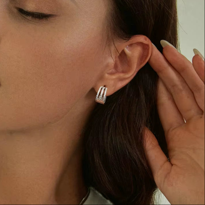 925 Sterling Silver Multi-Circle Ear Buckles Pave Setting CZ Hoop Earrings for Women Engagement Wedding Fine Jewelry Gift