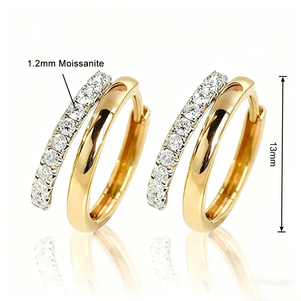 Full 1.2Mm Moissanite Earrings Classic Two Hoop Ear Studs for Women Sparkling Jewelry 925 Sterling Silver Plated 18K Gold