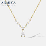 ANMIYA Custom 18K White Gold Zircon Necklace Latest Fancy Zircon Pear Cut Pendant Fancy Sterling Silver Jewelry