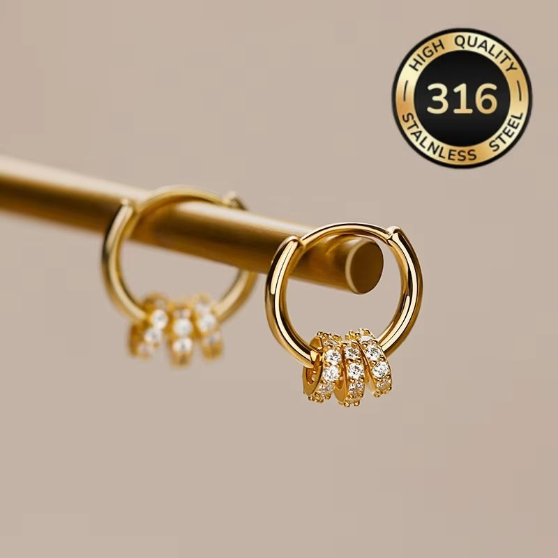 Stainless Steel Gold Plated Huggie Hoop Earrings Dainty Sparkling CZ Cluster Design Hypoallergenic Elegant Jewelry for Women