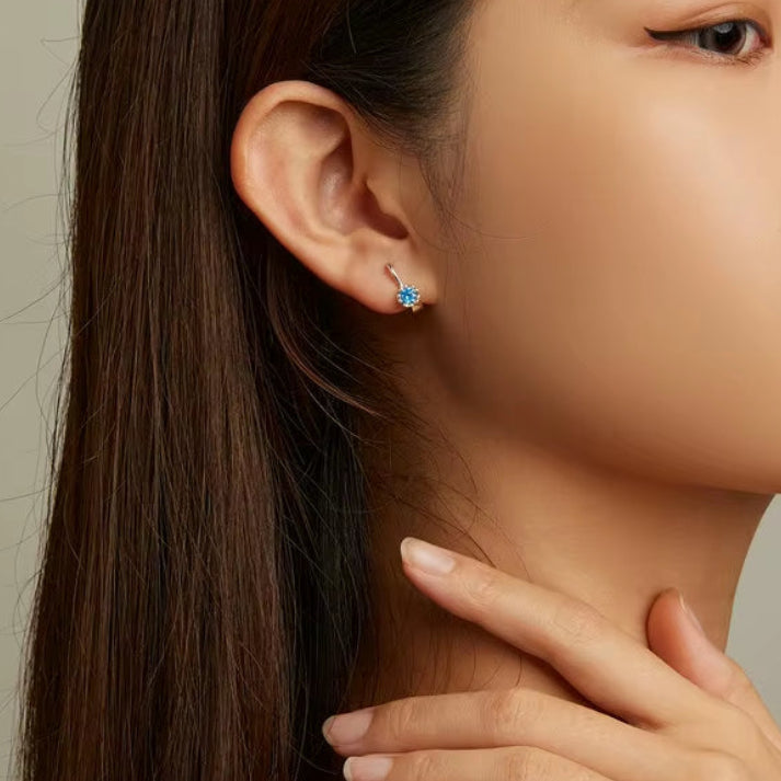 925 Sterling Silver Simple Shiny Blue Zircon Ear Buckles for Women Fine Jewlry Luxury Wedding Gift Stud Earrings BSE686