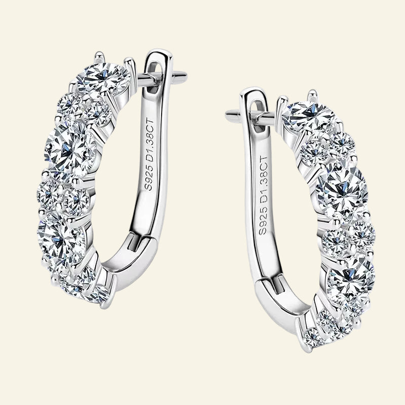 Sparking VVS1 Moissanite Earrings S925 Silver U Shape Hoop Earrings for Women Hot Sale Wedding Jewelry Certified 2.76CTTW.