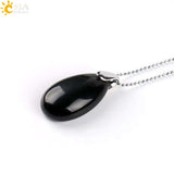CSJA Natural Gem Stone Pendant Water Drop Necklaces Pendants Tiger Eye Lapis Lazuli Clear Crystal Opal Healing Jewellery E526