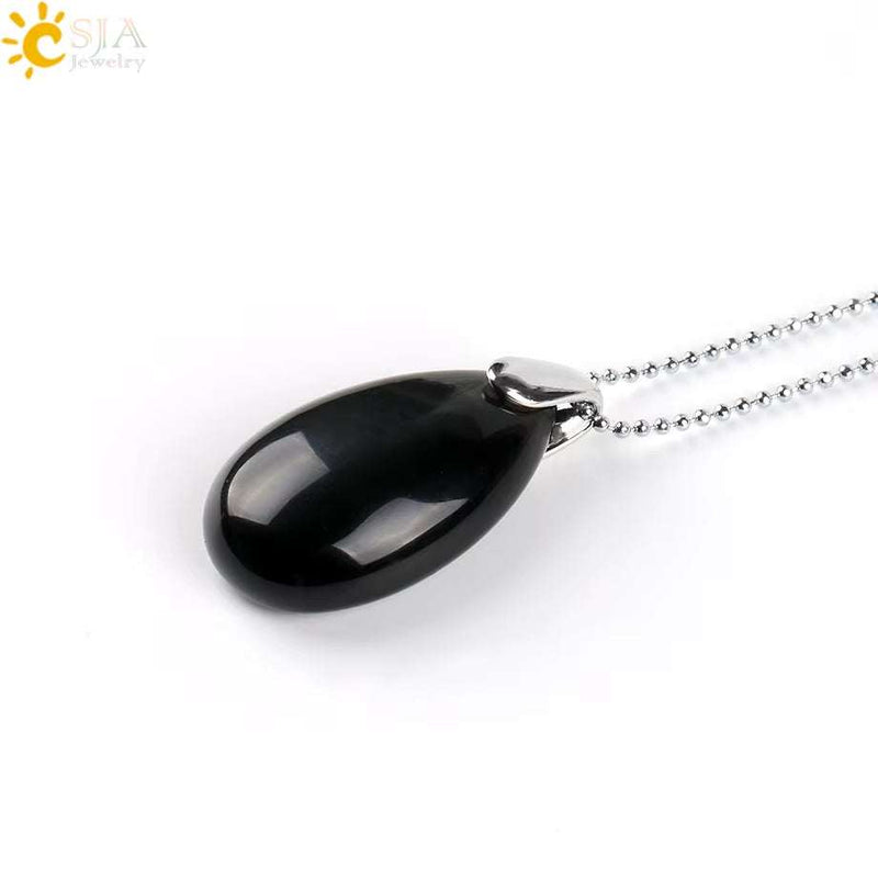 CSJA Natural Gem Stone Pendant Water Drop Necklaces Pendants Tiger Eye Lapis Lazuli Clear Crystal Opal Healing Jewellery E526