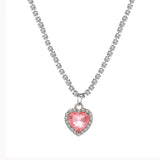 Fashion Heart Zircon necklace with pink heart pendant and clear zircon stones chain