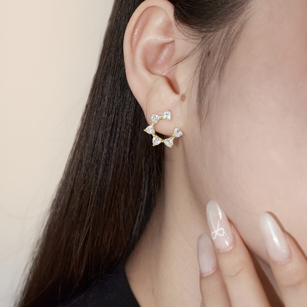 S925 Sterling Silver White Heart-Shaped Gang Drill Inlaid SUNFLOWER Ring Fashion Design Earrings