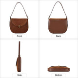 Luxury Brand Rodeo Women Bags brown suede and leather shoulder bag with flap and hasp closure shown from front, back, side, and bottom views