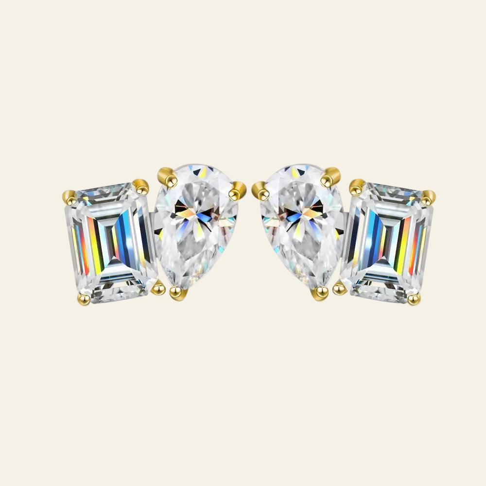 4CTTW Pear & Emerald Cut Moissanite Stud Earrings for Women 925 Sterling Silver Two Stone Ear Studs Party Wedding Jewelry Gift
